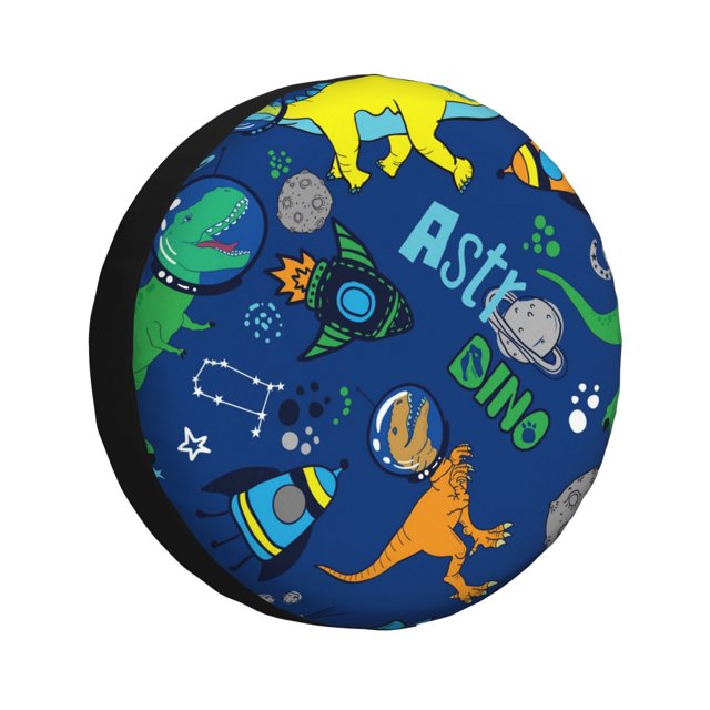 Fotbe Dinosaur In Space Funda de Llanta de Repuesto con Estampado, Engrosada, Ajuste Universal para Jeep, Remolque, RV, SUV, Camión-17 inch