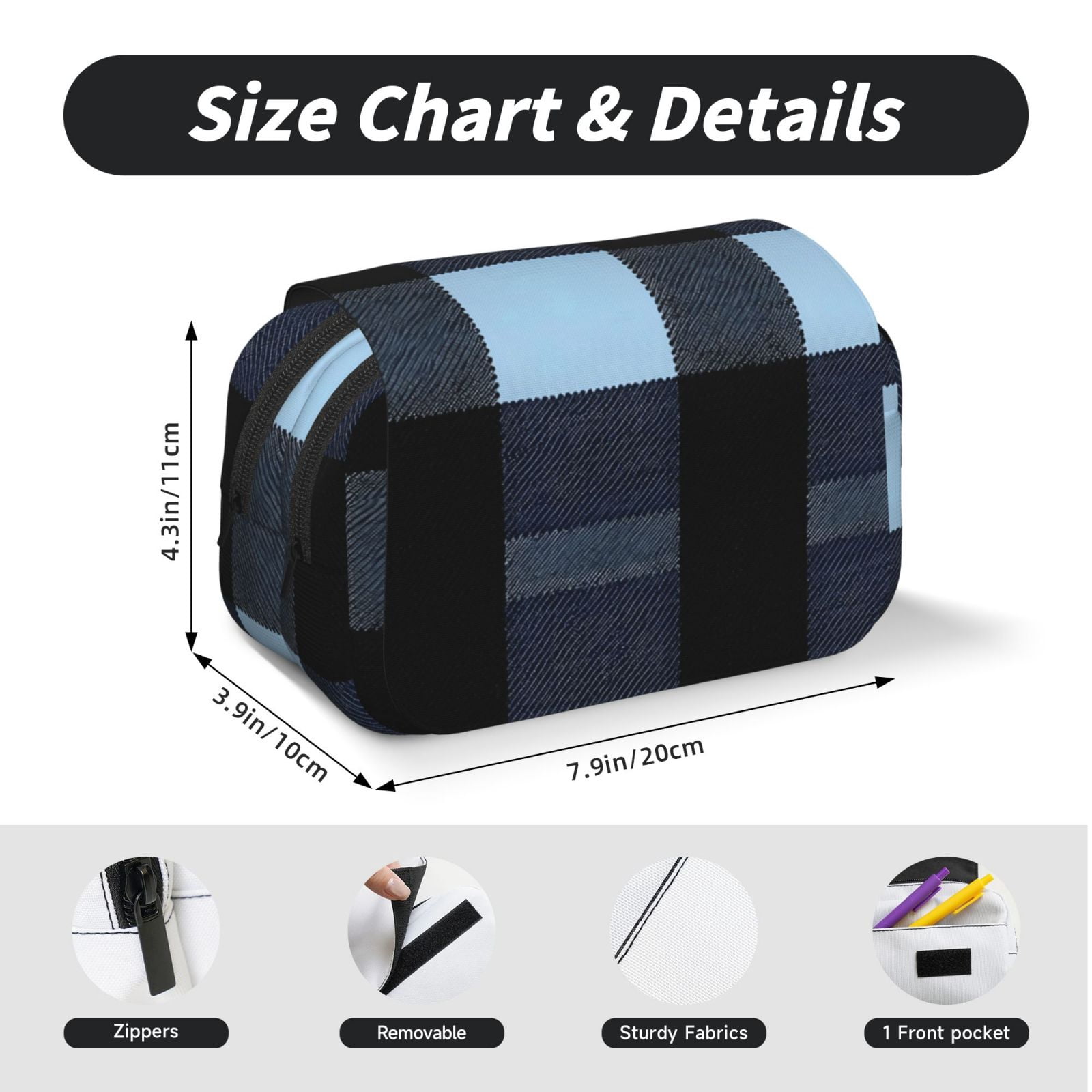 Large-Capacity Flip-Top Double-Layer Pencil Case, Multi-Functional Pocket Pen Case, Durable Stationery Organizer Midnightblue Buffalo Plaid Check Tartan Scotland_2