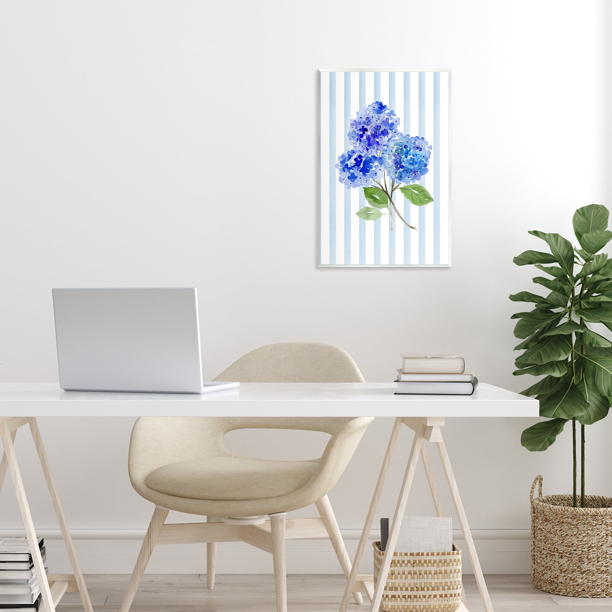 Stupell Industries Blue Hydrangeas over Stripes Wall Plaque Art, design by Corinne Haig