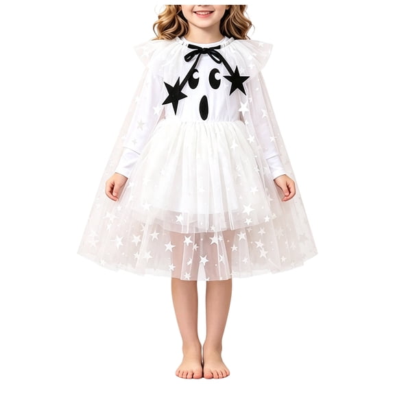 JFOPQVSM Girls' Mesh Dress for Halloween Party Star Mesh Dress cloak Set