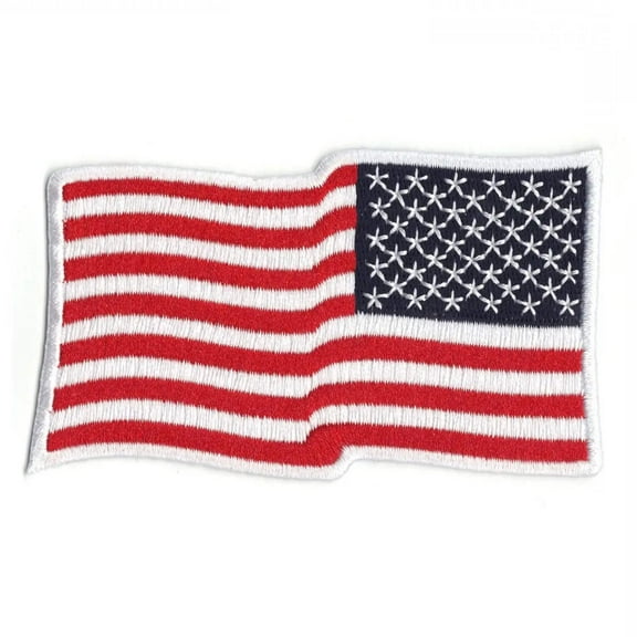 USA Waving American Country Flag Reverse Iron On Patch WAVY