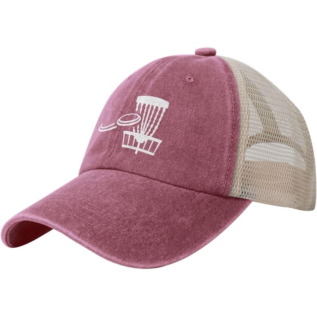 Disc Golf Basket with Flying Disk Hat Washed Distressed Baseball Cap Adjustable Golf Summer Sun Hats