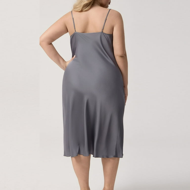 Bulit-in Bra Satin Camisole Nightgown for Women Plus Size Cowl