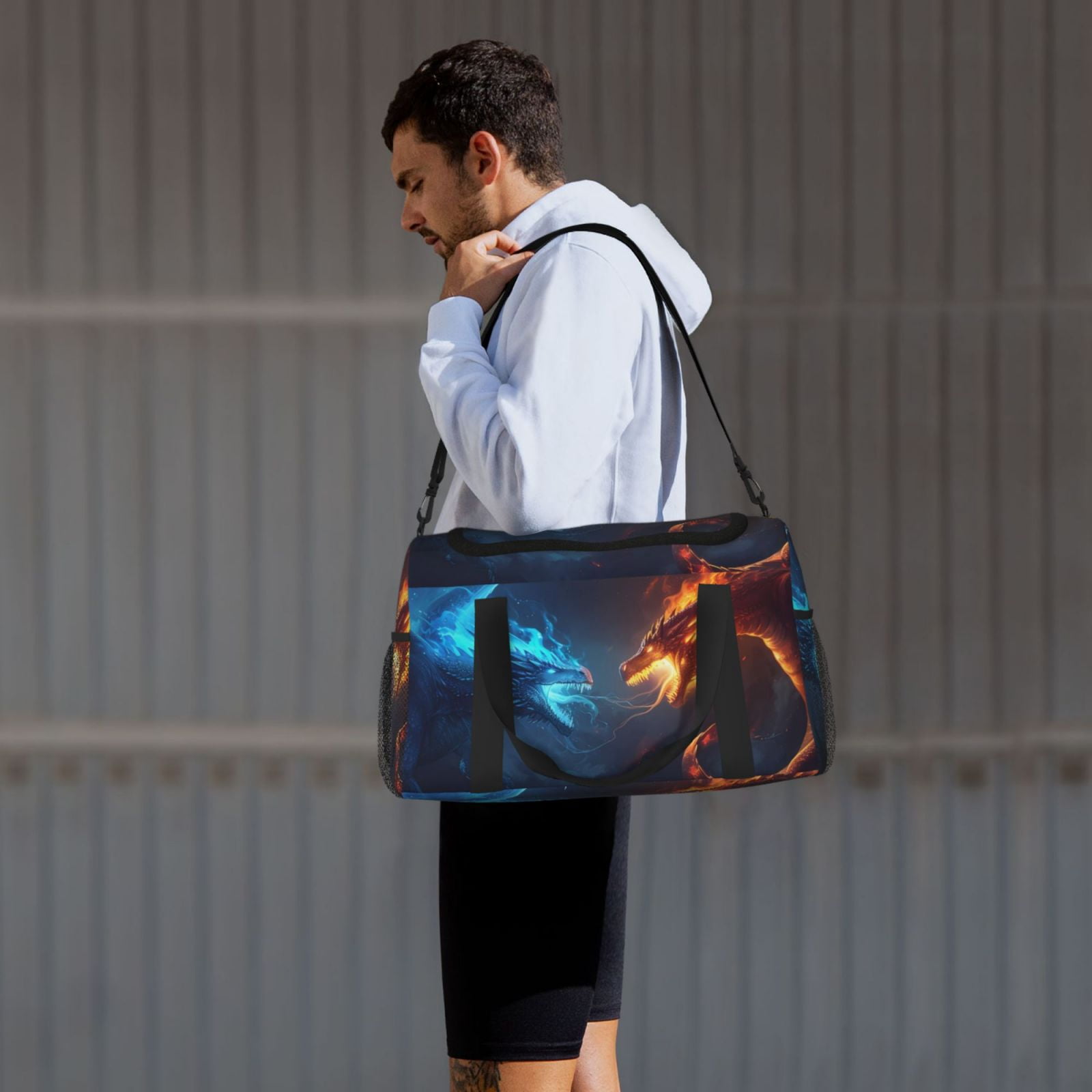 Fuzoiu Red And Blue Fire Dragon C Print Travel Duffle Bag,Carry On Tote Bags,Duffel Bag,Sport Gym Bag, Hospital Bag for Labor and Delivery, Overnight Bag,Luggage Bag
