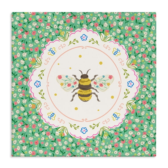 Spring Bee Delicate Florals Canvas Wall Art, design by Angela Steahling