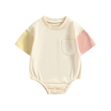 

Musuos Baby Girl Boy Romper Color Block T Shirt Onesie Pocket Bodysuit