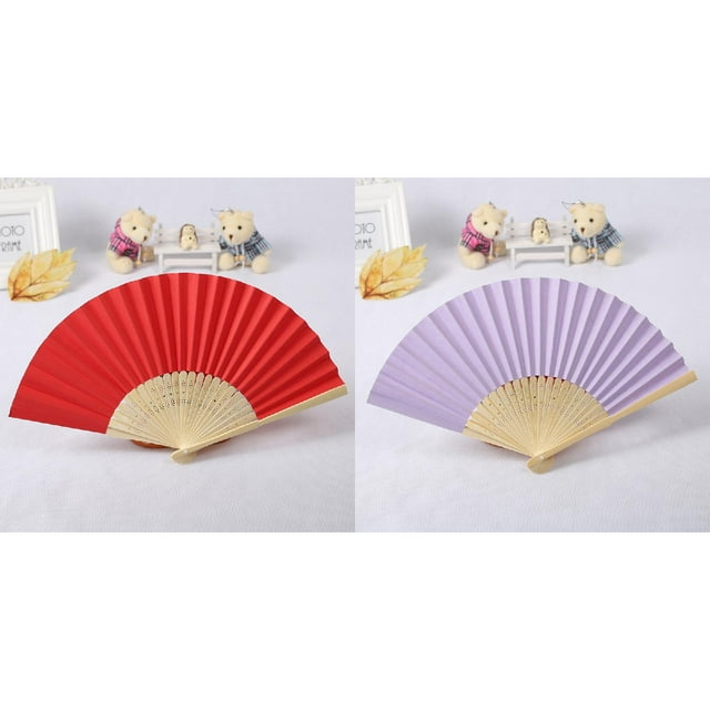 (2-Pack) Rinsvye Solid Fan Folding Wooden Fans for Wedding Party Wedding Hand Dance Wedding Decorations for Women Held Silk Pattern Color Tissue Pom Poms Decorations Tools & Home Improvement