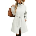 thumbnail image 2 of qolati Peacoat Womens Coat Pockets Vintage Elegant Wool Blend Jacket with Belt Stand Collar Pea Coat Long Sleeve Casual Winter Overcoat with Pockets, 2 of 10