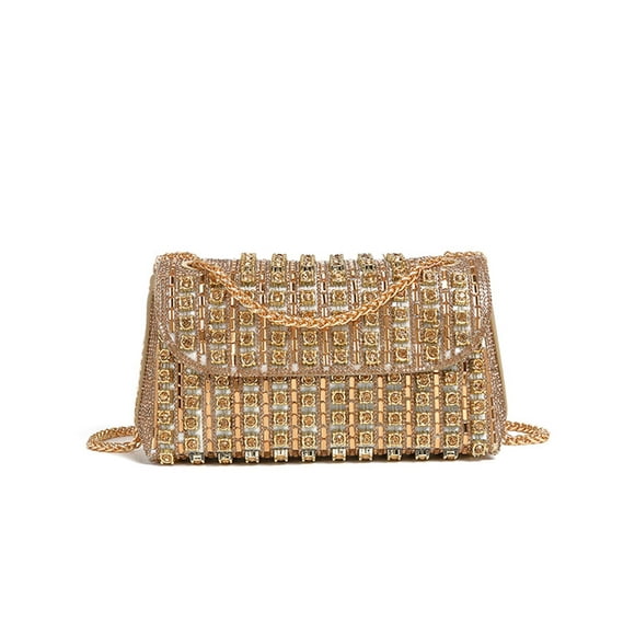 Monedero de mano Sweetovo con diamantes de imitación para mujer, color dorado