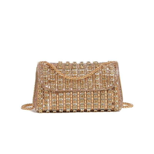 Monedero de mano Sweetovo con diamantes de imitación para mujer, color dorado