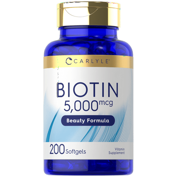 Biotin 5000mcg Softgels | 200 Count | For Hair Skin and Nails | Non-GMO, Gluten Free | by Carlyle