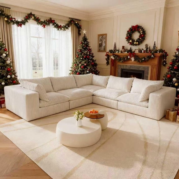 Eyisean 118.2" Modern V Shaped Corner Sofa, Comfy Modular Sectional Cloud Couch with Plush Corduroy Fabric, Deep Seat Upholstered Sofa, Fluffy Boneless Couches for Living Room, No Assembly