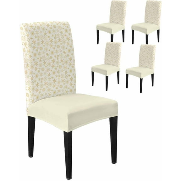 Chair Covers for Dining Room Set of 4,Christmas Winter Snowflakes Stretch Seat Protector Removable Washable Chairs Slipcovers for Kitchen Banquet Wedding Hotel,Gold and White