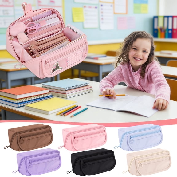 LEFXSMR Pencil Case, Large Capacity Pencil Pouch with Zipper, Multi-compartment Waterproof Sturdy Pen Box for Offices Supplies, Pink