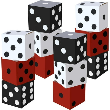 12 Pcs Large Casino Dice Boxes 11 in Casino Theme Party Decoration Las Vegas Themed Night Jumbo Giant Vegas Dice Centerpieces Table Top for Graduation Prom Birthday Party(Black, White, Red)