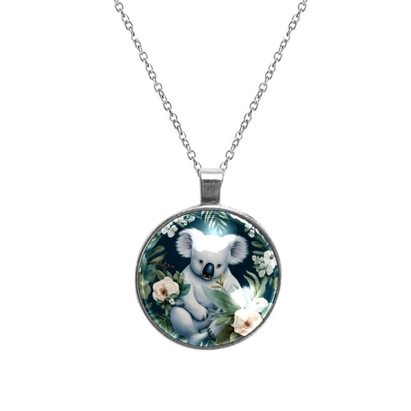 Koala Elegant Glass Circular Pendant Necklace Jewelry