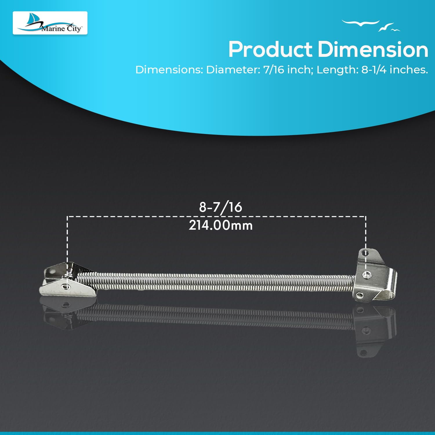 101/4 Po Marine 304 Acier Inoxydable Hayon Hayon Couvercle Support Ressort pour Bateau Yacht2913SW