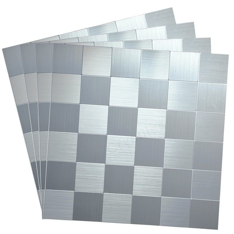 Crystiles Black, Grey, Silver 12 in. x 12 in. Peel and Stick Brushed Aluminum Wall Tile Backsplash, 4 Pieces Crystiles Black, Grey, Silver 12 in. x 12 in. Peel and Stick Brushed Aluminum Wall Tile Backsplash, 4 Pieces