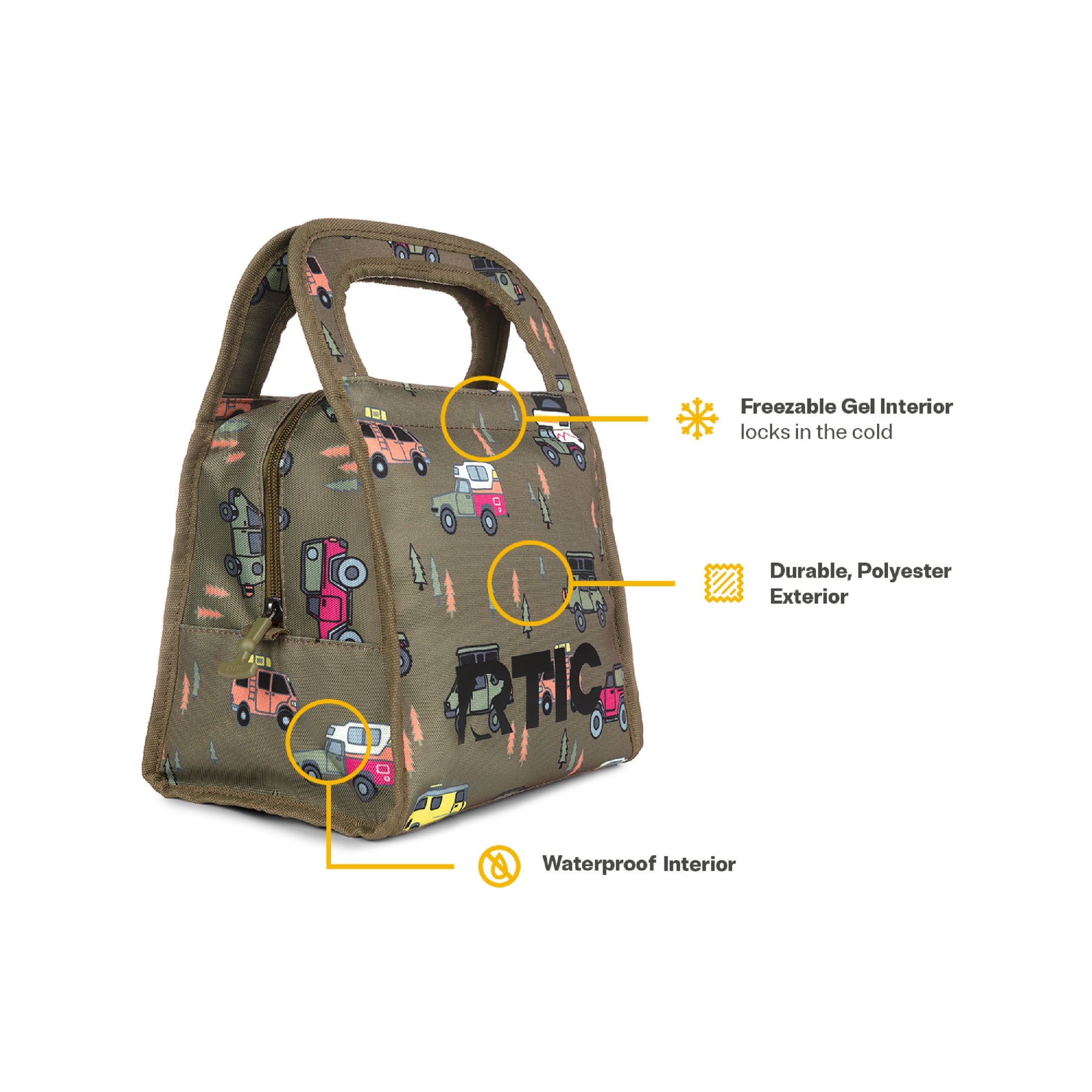 RTIC Ice Lunch Set, Lunch Bag, Container and Little Road Trip Tumbler, Leak Proof, Happy Camper/Olive