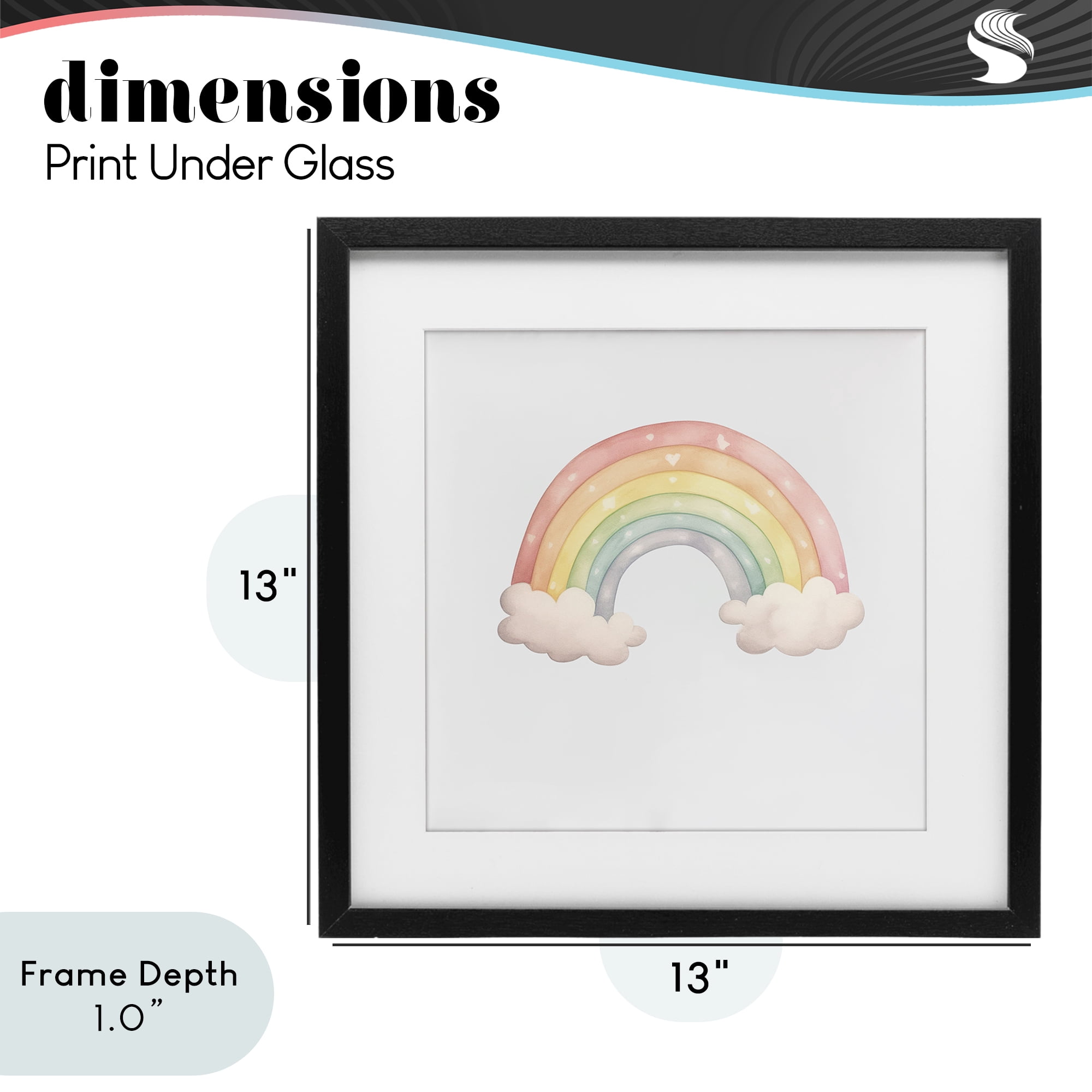 Stupell Industries Dreamy Pastel Rainbow with Clouds Black Framed Print Under Glass, design by Karen Smith