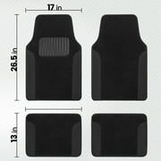 BDK Two-Tone Carpet Car Floor Mats, Faux Leather Accents Built-In Heel Pad, Anti-Slip Stylish 4-Piece Set, for Car Truck SUV Van, Black