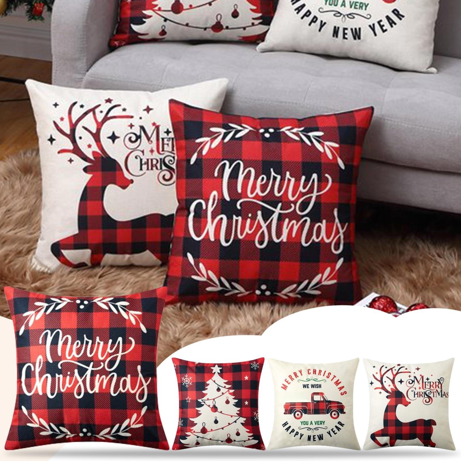 Lot De 4 Housses De Coussin 45x45 Cm - Motifs Flocons Et Sapins De Noël - Polyester Doux, Lavable, Zip Caché - Pour Canapé, Salon, Chambre - 9