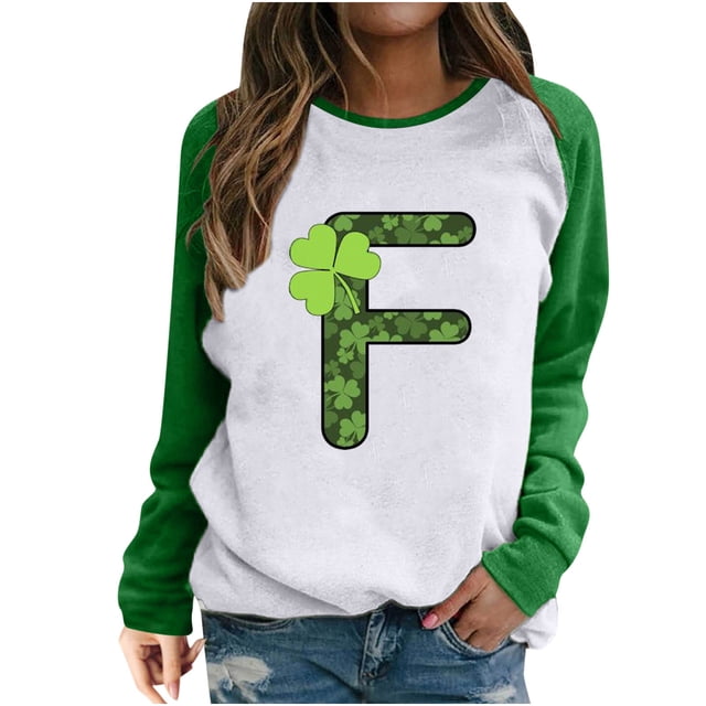 Camiseta de manga larga con estampado de San Patricio y cuello redondo para mujer Pompotops FGAJ514