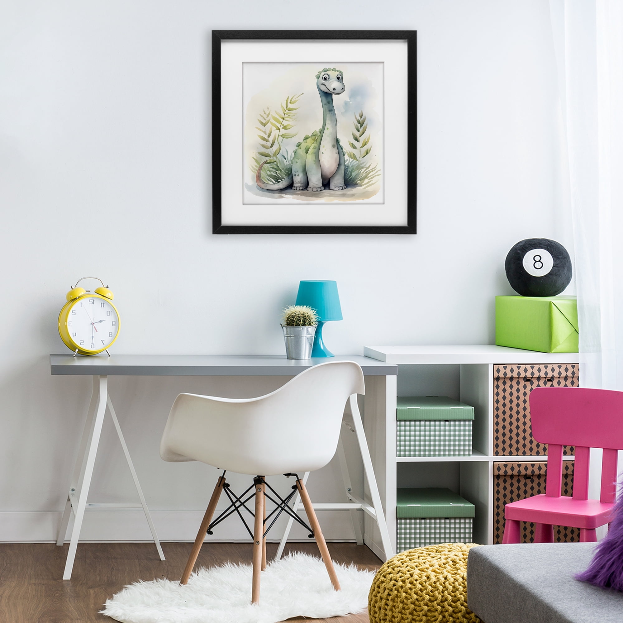 Stupell Industries Crafty Critters Dino Black Framed Print Under Glass, design by Steve Hunziker