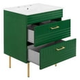 thumbnail image 3 of Pemberly Row 24" Modern Wood/Ceramic Bathroom Vanity with Gold Legs in Green, 3 of 7