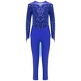 thumbnail image 3 of inlzdz Girls Shiny Sequins Jumpsuit Full Body Unitard with Flowy Skirt Mesh Splice Ballet Dance Bodysuit Blue 6, 3 of 6