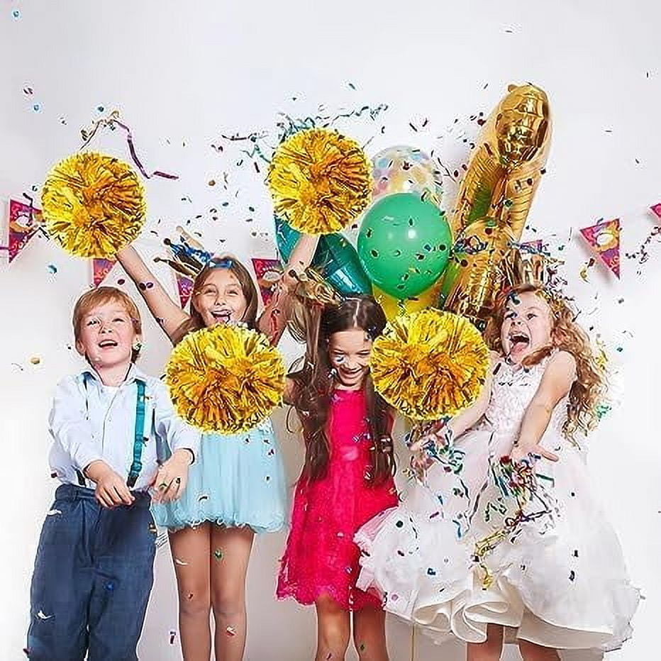 Metallic Cheerleading Pom Poms, 4Pcs Cheerleaders Cheer Pom Poms with Baton Handle, Cheering Squad Hand Flower
