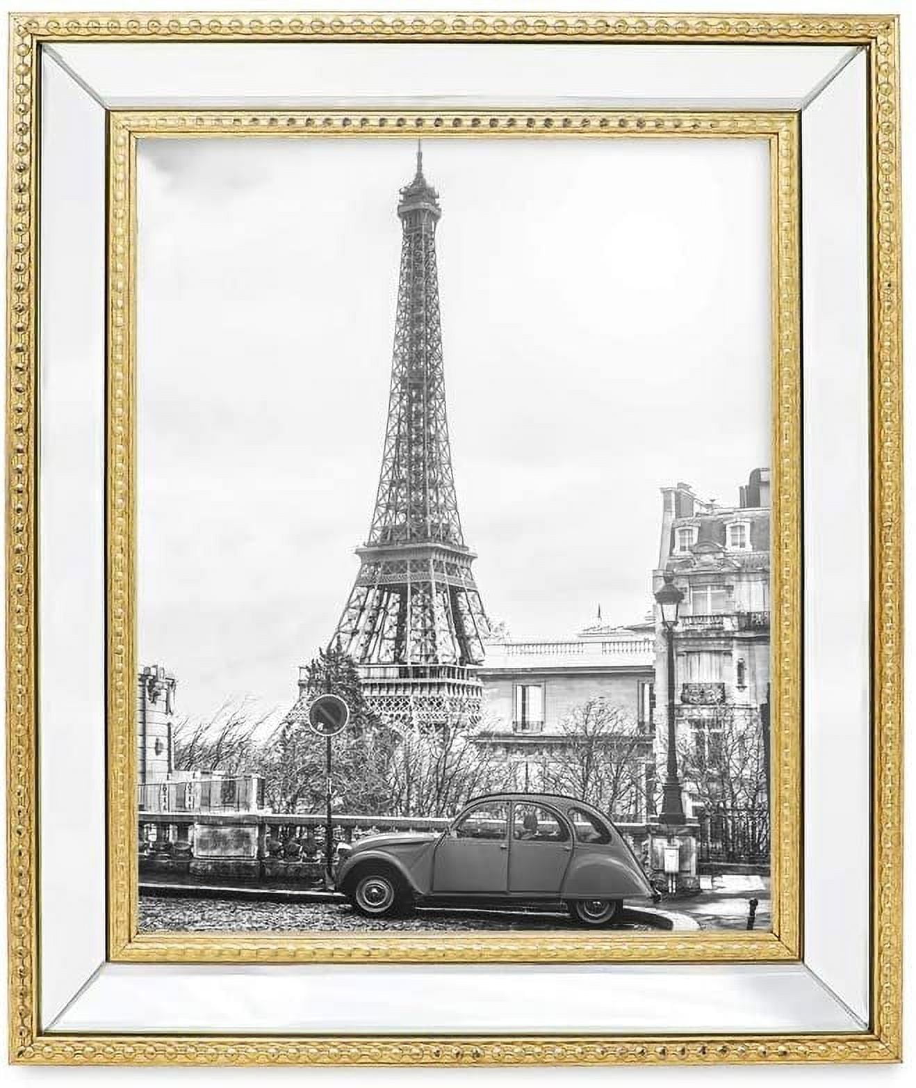 Isaac Jacobs 8x10 Gold Mirror Bead Picture Frame - Classic Mirrored Frame with Dotted Border Made for Wall Display, Tabletop, Photo Gallery and Wall Art