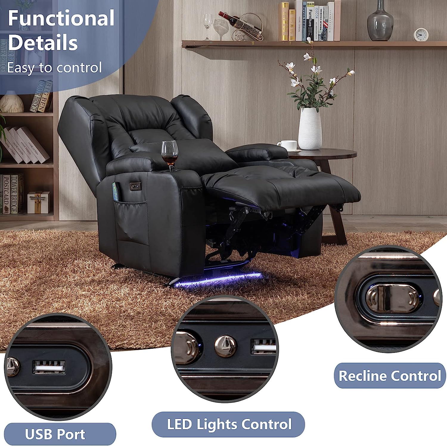 Sirius Living Room Power Motion set with LED Lights (Black) – Fully  Furnished