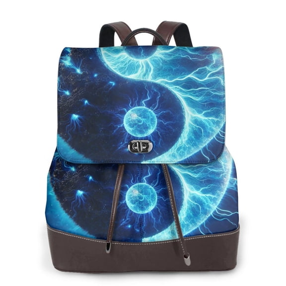 Naloa Blue Yin And Yang Print Leather Backpack Purse for Women and Ladies,Shoulder Travel Daypacks Bags,Laptop Backpack for Women