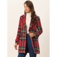thumbnail image 2 of Abrigo De Cuadros De Invierno Con Doble Botonadura Y Solapa Con Muesca Para Mujer Rojo Verde M, 2 of 6
