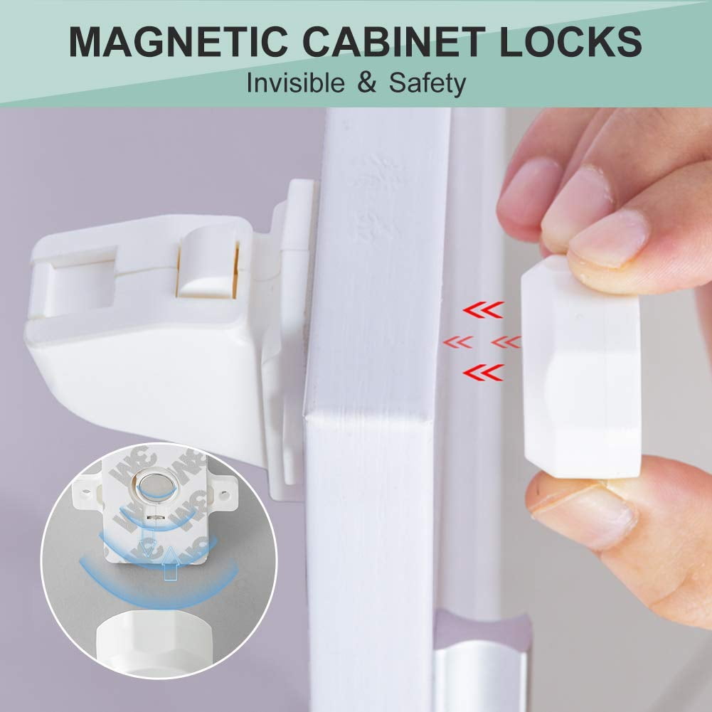 Eco-Baby Magnetic Cabinet Locks for Babies - Easy Installation (16 Pack and 3 Keys)