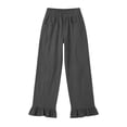 thumbnail image 4 of Lenpel Wide Leg Pants for Women Cotton Linen Fashion Button High Waist Ruffle Trousers with Pockets Casual Loose Fit Beach Pants, 4 of 4