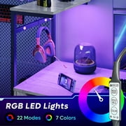 Bestier Home Office Desk Computer Gaming PC Study Table with Adjustable Shelf and LED Lights, Light Gray