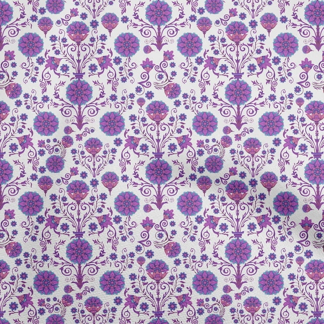 oneOone Coton Cambric Violet Tissu Floral Tissu pour Robe Tissu Imprimé Tissu au Mètre 42 Pouces de Large