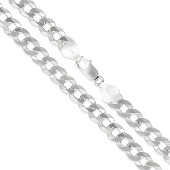 Men's 9.6mm Solid .925 Sterling Silver Flat Curb Chain Link Italy Necklace 22" Jewelry Female Unisex