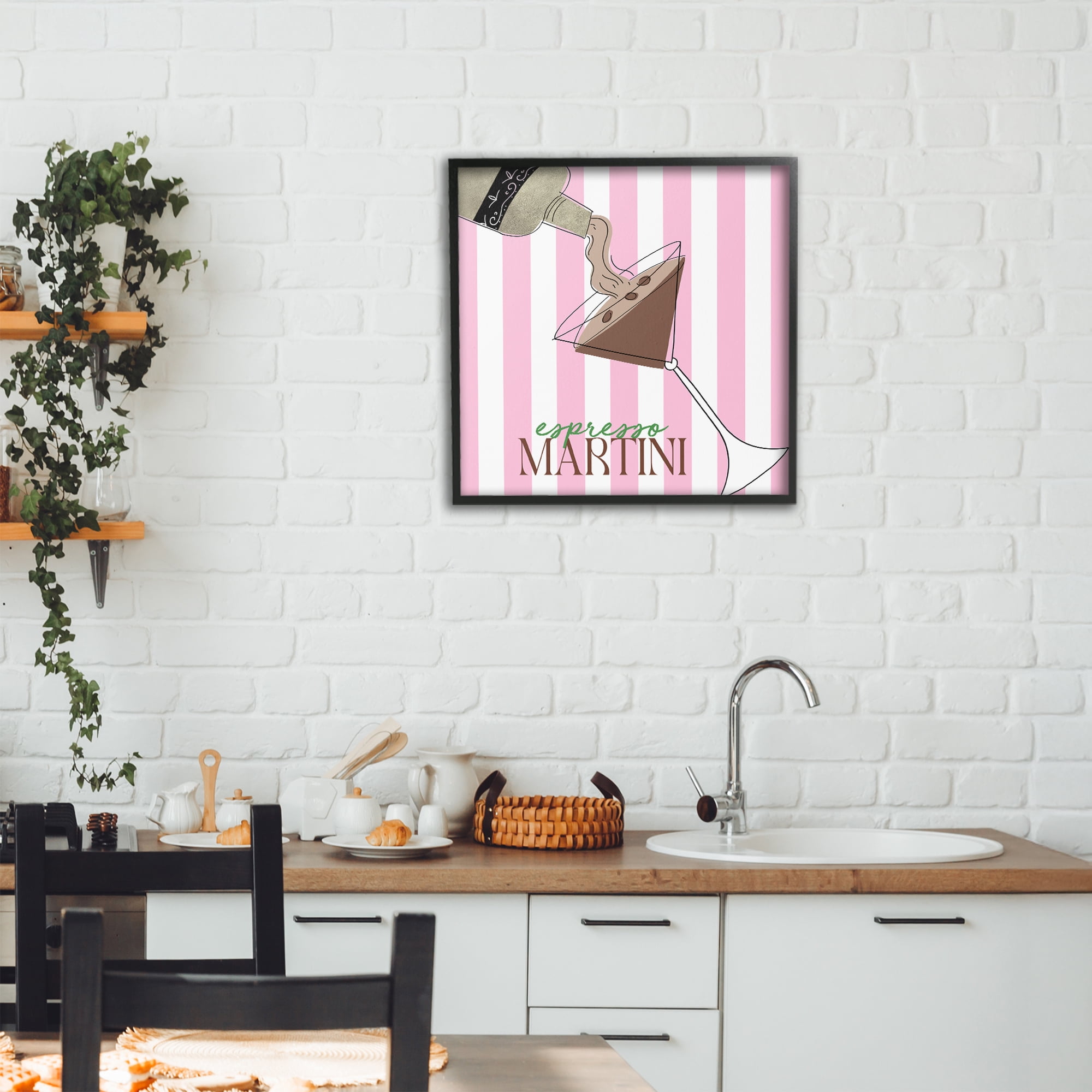 Stupell Industries Espresso Martini Pink Stripes Black Framed Giclee Art, design by Deidre Mosher