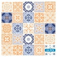 thumbnail image 2 of Mi Alma Removable Vinyl Floral Blue Orange Backsplash Tile Stickers, 24pcs, 2 of 11