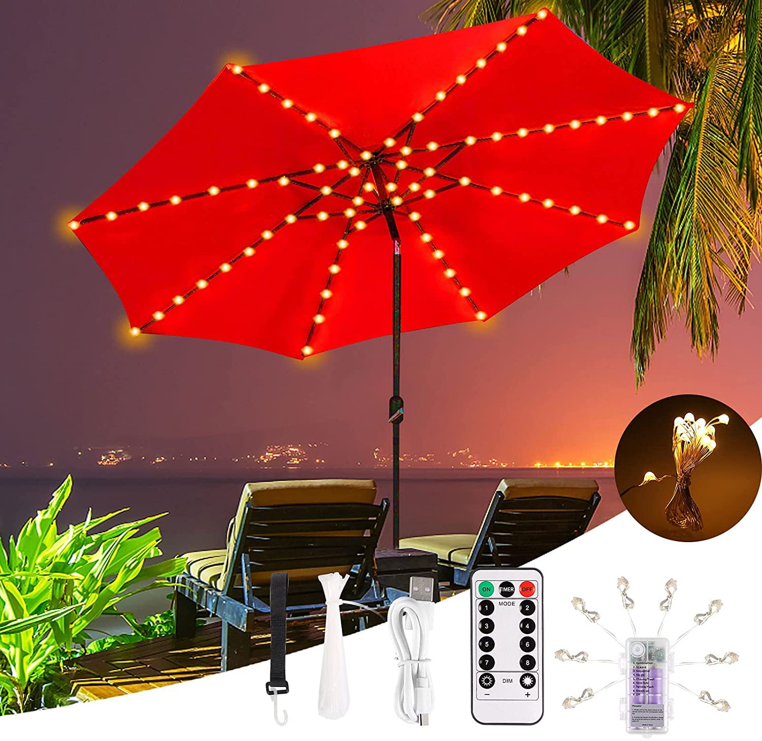 104LED Patio Umbrella Lights Waterproof Outdoor String Lights Solar Patio Umbrel 