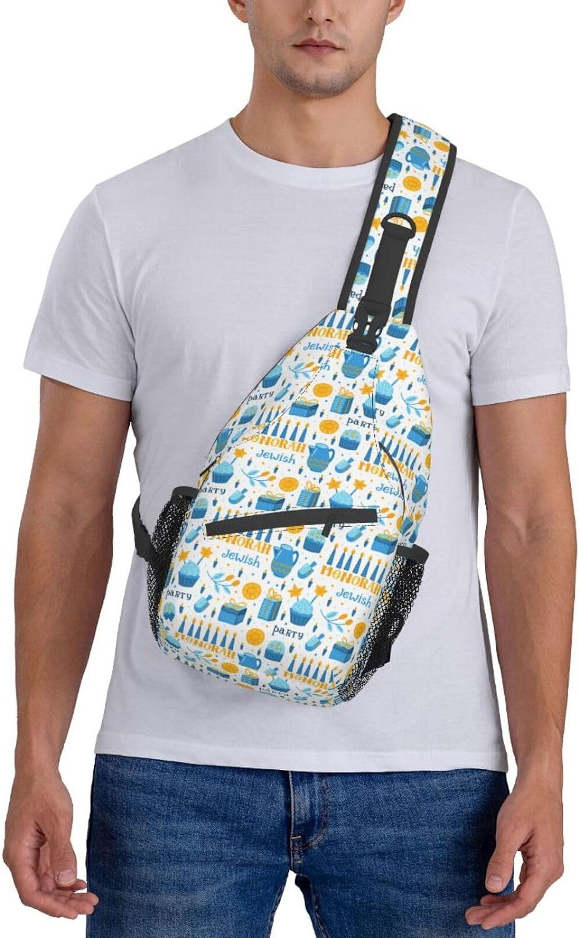 Happy Hanukkah Jewish Chanukah Holiday Sling Bag Crossbody Hiking Travel Chest Bags Backpack Shoulder Daypack for Women Men