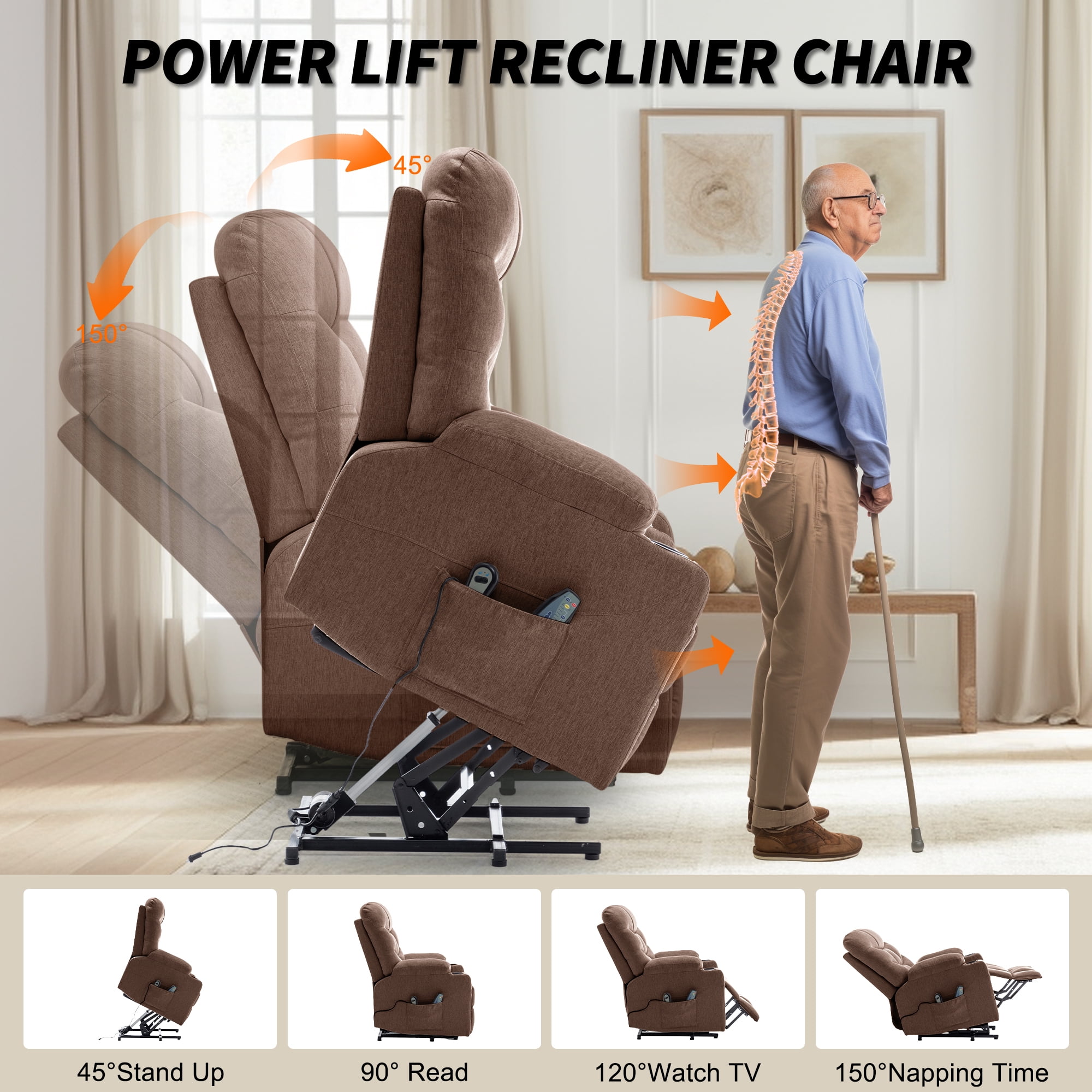 Korser Power Lift Recliner Chair for Elderly with Massage for Living Room,Brown