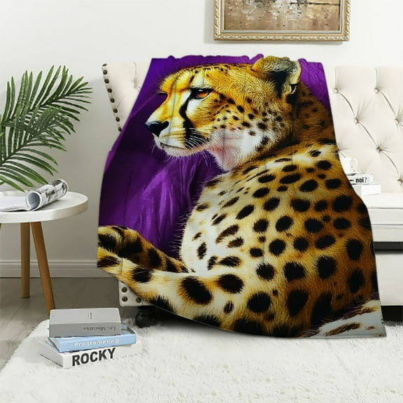 BCIIG Leopard Rose  Blanket Abstract Ombre Blanket ,Cheetah Print Floral Blanket Kids Teens Purple Geometric Stripes Big Cat Wild Animal Room Decor 40x50in
