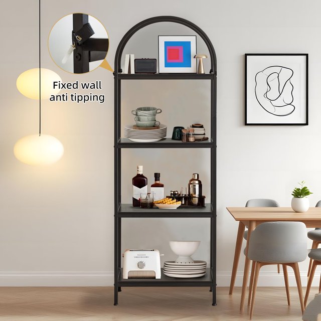 Kojooin Bookshelf,Arched Bookshelf 4/5 Tier,Tall Standing Display Racks with Metal Frame