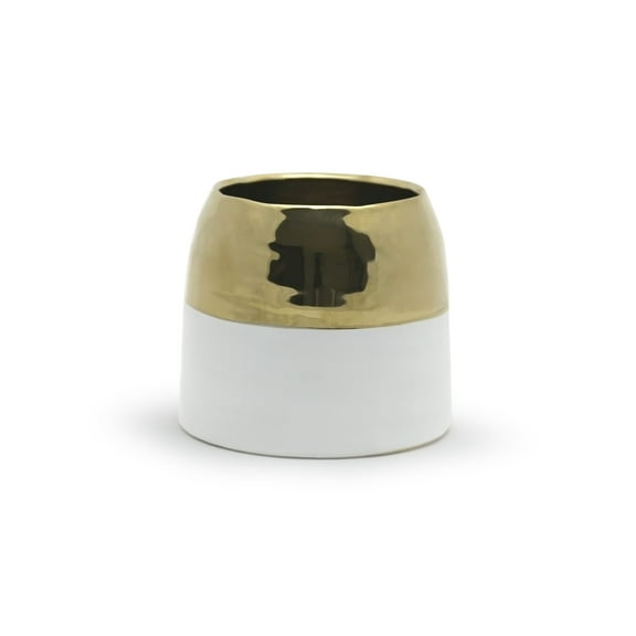 WGV White Ceramic Pot With Gold Rim - 6" Wide x 5" Height, Good quality, Heavy Weighted Base - 1 Pc