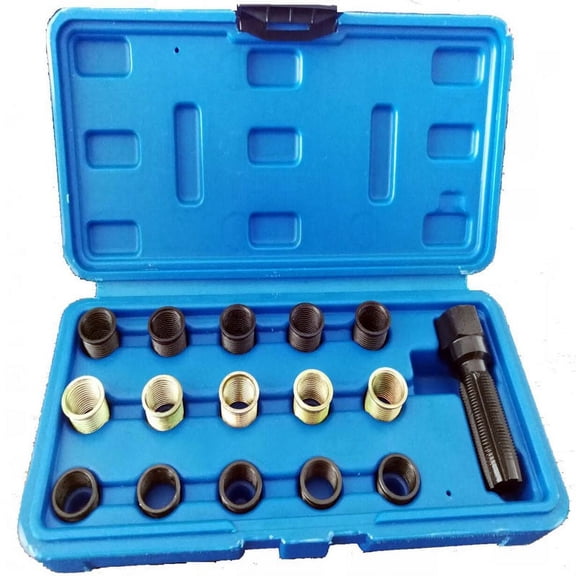 BE-TOOL 16Pcs Spark Plug Thread Repair Kit M14 x 1.25 Carbon Steel Professional Fasteners Tools Black and Yellow