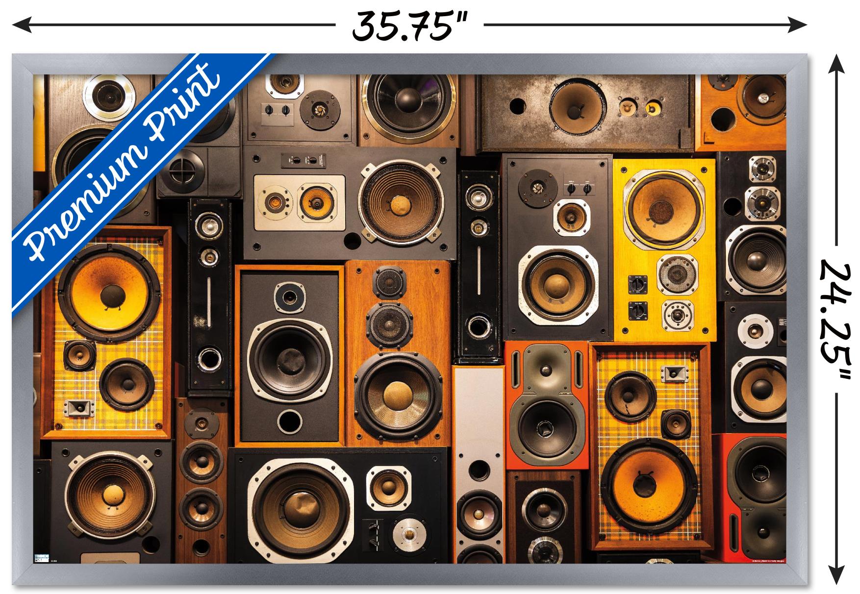 Retro Speaker Wall Wall Poster, 22.375" x 34" Framed